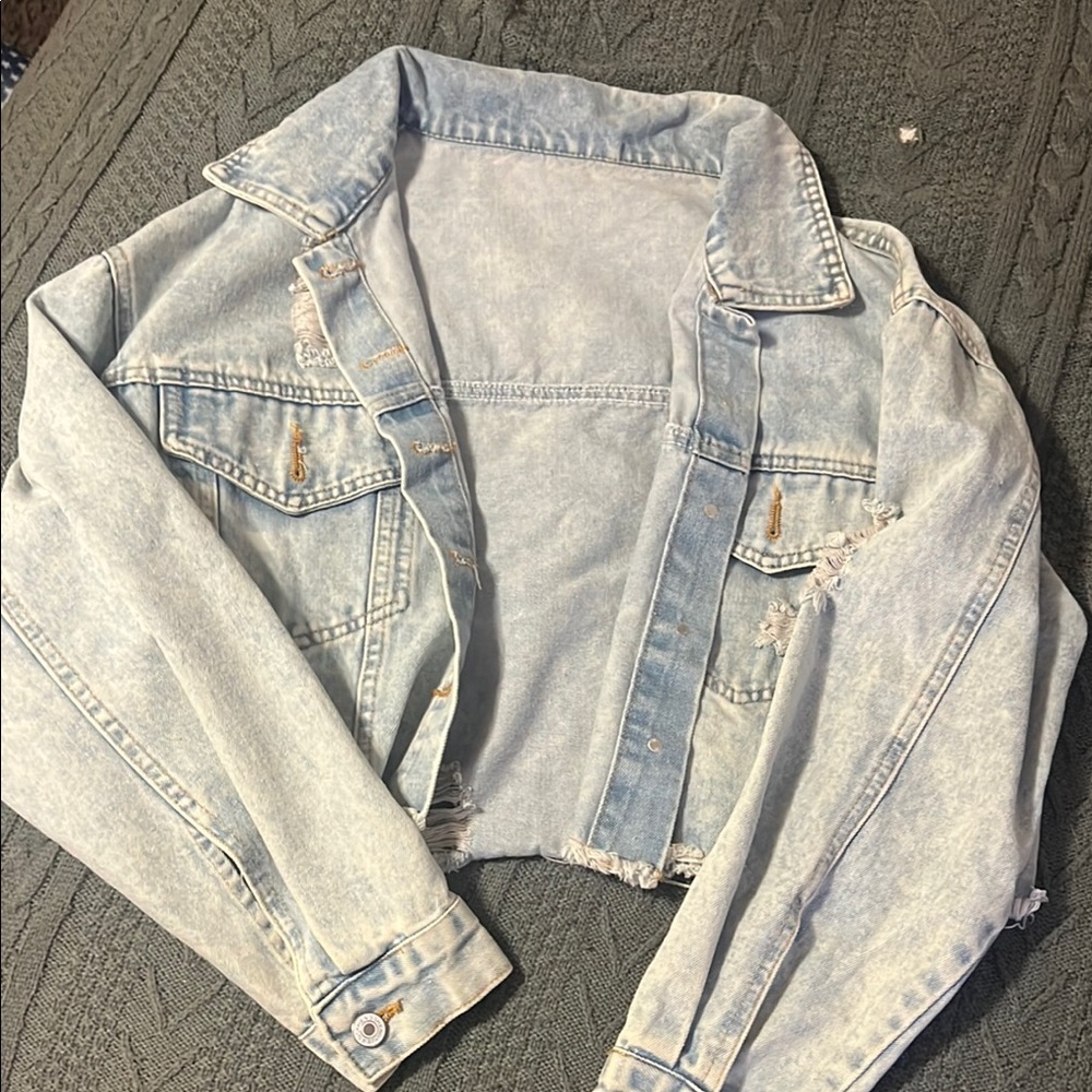 SHEIN Blue Utility Jacket Light Wash Denim